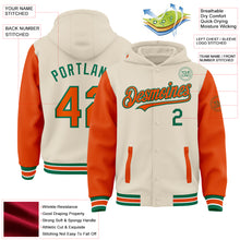 Charger l'image dans la galerie, Custom Cream Orange Kelly Green-White Bomber Full-Snap Varsity Letterman Two Tone Hoodie Jacket
