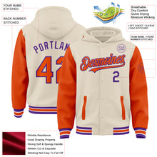 Charger l'image dans la galerie, Custom Cream Orange Purple-White Bomber Full-Snap Varsity Letterman Two Tone Hoodie Jacket