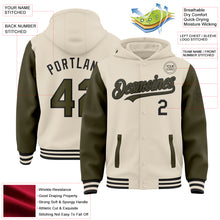 Charger l'image dans la galerie, Custom Cream Olive-Black Bomber Full-Snap Varsity Letterman Two Tone Hoodie Jacket