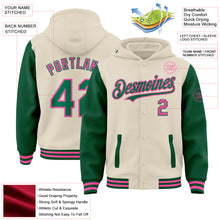 Charger l'image dans la galerie, Custom Cream Kelly Green-Pink Bomber Full-Snap Varsity Letterman Two Tone Hoodie Jacket