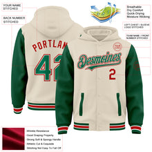 Charger l'image dans la galerie, Custom Cream Kelly Green Red-White Bomber Full-Snap Varsity Letterman Two Tone Hoodie Jacket