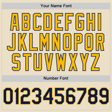 Charger l'image dans la galerie, Custom Cream Navy-Gold Bomber Full-Snap Varsity Letterman Two Tone Hoodie Jacket