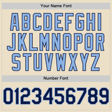 Charger l'image dans la galerie, Custom Cream Navy-Light Blue Bomber Full-Snap Varsity Letterman Two Tone Hoodie Jacket