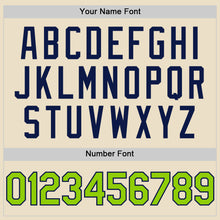 Charger l'image dans la galerie, Custom Cream Neon Green-Navy Bomber Full-Snap Varsity Letterman Two Tone Hoodie Jacket