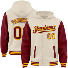 Загрузить изображение в средство просмотра галереи, Custom Cream Crimson-Gold Bomber Full-Snap Varsity Letterman Two Tone Hoodie Jacket