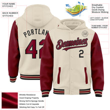 Laden Sie das Bild in den Galerie-Viewer, Custom Cream Crimson Black-City Cream Bomber Full-Snap Varsity Letterman Two Tone Hoodie Jacket
