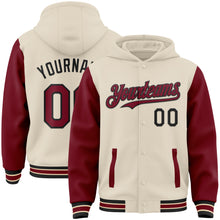 Laden Sie das Bild in den Galerie-Viewer, Custom Cream Crimson Black-City Cream Bomber Full-Snap Varsity Letterman Two Tone Hoodie Jacket