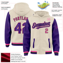Загрузить изображение в средство просмотра галереи, Custom Cream Purple Black-Pink Bomber Full-Snap Varsity Letterman Two Tone Hoodie Jacket