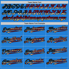 Загрузить изображение в средство просмотра галереи, Custom Powder Blue Vintage USA Flag Black-Cream Bomber Full-Snap Varsity Letterman Hoodie Jacket