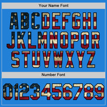 Загрузить изображение в средство просмотра галереи, Custom Powder Blue Vintage USA Flag Black-Cream Bomber Full-Snap Varsity Letterman Hoodie Jacket