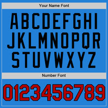 Load image into Gallery viewer, Custom Powder Blue Red-Black Bomber Full-Snap Varsity Letterman Hoodie Jacket