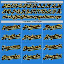 Load image into Gallery viewer, Custom Powder Blue Black-Gold Bomber Full-Snap Varsity Letterman Hoodie Jacket