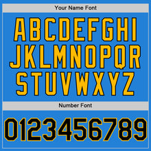 Load image into Gallery viewer, Custom Powder Blue Black-Gold Bomber Full-Snap Varsity Letterman Hoodie Jacket