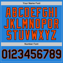 Load image into Gallery viewer, Custom Powder Blue Black-Orange Bomber Full-Snap Varsity Letterman Hoodie Jacket