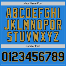 Laden Sie das Bild in den Galerie-Viewer, Custom Powder Blue Black-Old Gold Bomber Full-Snap Varsity Letterman Hoodie Jacket