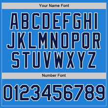 Load image into Gallery viewer, Custom Powder Blue Navy-White Bomber Full-Snap Varsity Letterman Hoodie Jacket