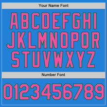 Charger l'image dans la galerie, Custom Powder Blue Pink-Kelly Green Bomber Full-Snap Varsity Letterman Hoodie Jacket