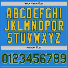 Load image into Gallery viewer, Custom Powder Blue Green-Gold Bomber Full-Snap Varsity Letterman Hoodie Jacket