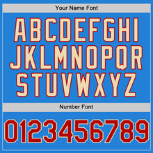 Load image into Gallery viewer, Custom Powder Blue Red-Cream Bomber Full-Snap Varsity Letterman Hoodie Jacket