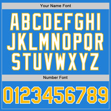 Load image into Gallery viewer, Custom Powder Blue Gold-White Bomber Full-Snap Varsity Letterman Hoodie Jacket