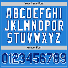 Charger l'image dans la galerie, Custom Powder Blue Royal-White Bomber Full-Snap Varsity Letterman Hoodie Jacket