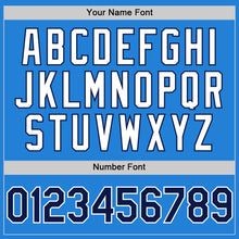 Load image into Gallery viewer, Custom Powder Blue Navy-White Bomber Full-Snap Varsity Letterman Hoodie Jacket