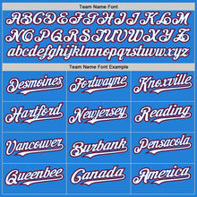 Laden Sie das Bild in den Galerie-Viewer, Custom Powder Blue Royal-Red Bomber Full-Snap Varsity Letterman Hoodie Jacket