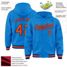Load image into Gallery viewer, Custom Powder Blue Orange-Royal Bomber Full-Snap Varsity Letterman Hoodie Jacket