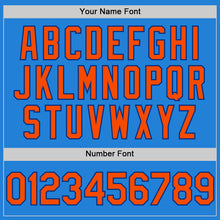 Load image into Gallery viewer, Custom Powder Blue Orange-Royal Bomber Full-Snap Varsity Letterman Hoodie Jacket