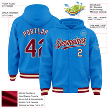 Charger l'image dans la galerie, Custom Powder Blue Maroon-Cream Bomber Full-Snap Varsity Letterman Hoodie Jacket