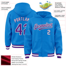 Laden Sie das Bild in den Galerie-Viewer, Custom Powder Blue Purple-White Bomber Full-Snap Varsity Letterman Hoodie Jacket