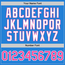 Load image into Gallery viewer, Custom Powder Blue Pink-White Bomber Full-Snap Varsity Letterman Hoodie Jacket