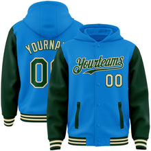 Charger l'image dans la galerie, Custom Powder Blue Green-Cream Bomber Full-Snap Varsity Letterman Two Tone Hoodie Jacket