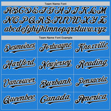 Laden Sie das Bild in den Galerie-Viewer, Custom Powder Blue Black-White Bomber Full-Snap Varsity Letterman Two Tone Hoodie Jacket