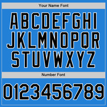 Laden Sie das Bild in den Galerie-Viewer, Custom Powder Blue Black-White Bomber Full-Snap Varsity Letterman Two Tone Hoodie Jacket