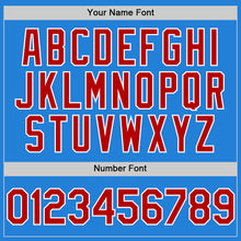 Load image into Gallery viewer, Custom Powder Blue Red-White Bomber Full-Snap Varsity Letterman Two Tone Hoodie Jacket