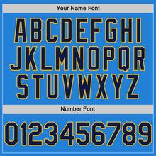 Load image into Gallery viewer, Custom Powder Blue Navy Cream-Gold Bomber Full-Snap Varsity Letterman Two Tone Hoodie Jacket