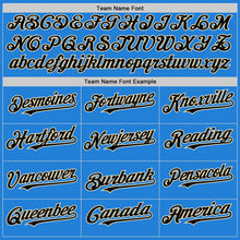 Laden Sie das Bild in den Galerie-Viewer, Custom Powder Blue Black-Cream Bomber Full-Snap Varsity Letterman Two Tone Hoodie Jacket