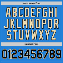 Laden Sie das Bild in den Galerie-Viewer, Custom Powder Blue Black-Cream Bomber Full-Snap Varsity Letterman Two Tone Hoodie Jacket