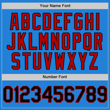 Charger l'image dans la galerie, Custom Powder Blue Black-Red Bomber Full-Snap Varsity Letterman Two Tone Hoodie Jacket