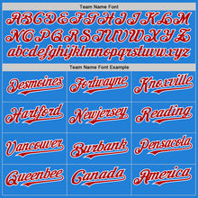 Charger l'image dans la galerie, Custom Powder Blue Red-White Bomber Full-Snap Varsity Letterman Two Tone Hoodie Jacket