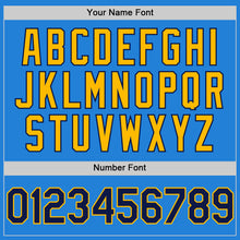 Load image into Gallery viewer, Custom Powder Blue Navy-Gold Bomber Full-Snap Varsity Letterman Two Tone Hoodie Jacket