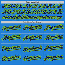 Load image into Gallery viewer, Custom Powder Blue Navy-Neon Green Bomber Full-Snap Varsity Letterman Two Tone Hoodie Jacket