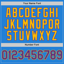 Laden Sie das Bild in den Galerie-Viewer, Custom Powder Blue Purple-Gold Bomber Full-Snap Varsity Letterman Two Tone Hoodie Jacket