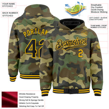 Charger l'image dans la galerie, Custom Camo Black-Gold Bomber Full-Snap Varsity Letterman Salute To Service Hoodie Jacket