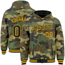 Charger l'image dans la galerie, Custom Camo Black-Gold Bomber Full-Snap Varsity Letterman Salute To Service Hoodie Jacket