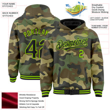 Charger l'image dans la galerie, Custom Camo Black-Neon Green Bomber Full-Snap Varsity Letterman Salute To Service Hoodie Jacket