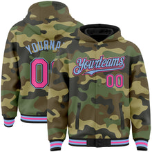 Загрузить изображение в средство просмотра галереи, Custom Camo Pink Black-Light Blue Bomber Full-Snap Varsity Letterman Salute To Service Hoodie Jacket