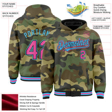 Загрузить изображение в средство просмотра галереи, Custom Camo Pink Black-Sky Blue Bomber Full-Snap Varsity Letterman Salute To Service Hoodie Jacket