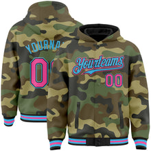 Загрузить изображение в средство просмотра галереи, Custom Camo Pink Black-Sky Blue Bomber Full-Snap Varsity Letterman Salute To Service Hoodie Jacket